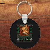 Funny Smoking Cat Meme Christmas Ugly  Sleutelhanger (Voorkant)