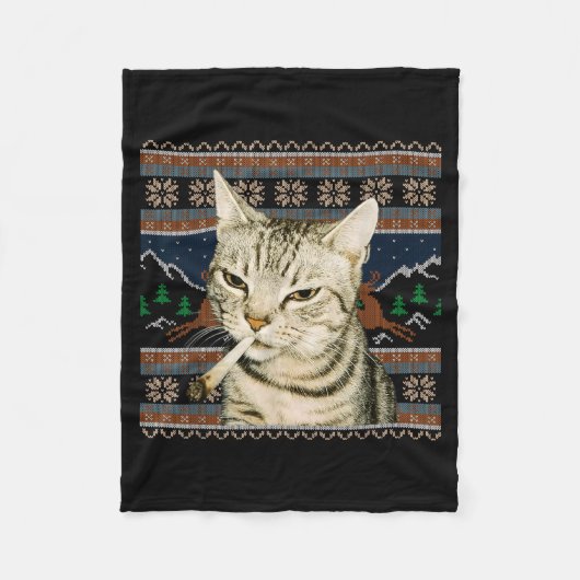 Funny Smoking Cat Meme Christmas Ugly Sweater Cat  Fleece Deken (Voorkant)