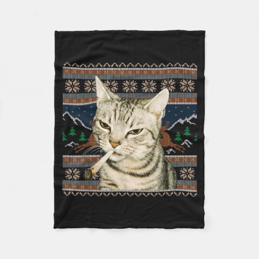 Funny Smoking Cat Meme Christmas Ugly Sweater Cat  Fleece Deken (Voorkant)