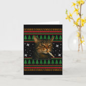 Funny Smoking Cat Meme Christmas Ugly Sweater Cat  Kaart (Gele Bloem)