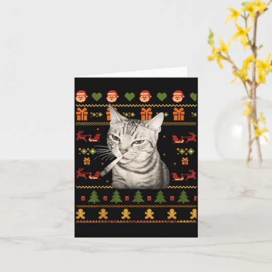 Funny Smoking Cat Meme Christmas Ugly Sweaters For Kaart (Gele Bloem)