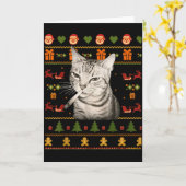 Funny Smoking Cat Meme Christmas Ugly Sweaters For Kaart (Gele Bloem)