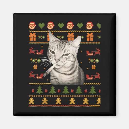 Funny Smoking Cat Meme Christmas Ugly Sweaters For Magneet (Voorkant)