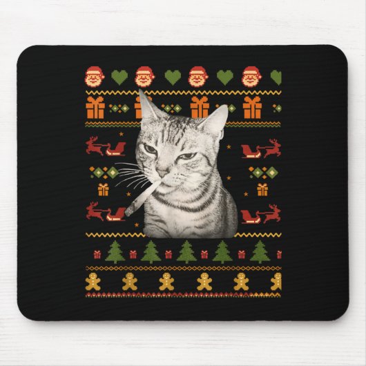 Funny Smoking Cat Meme Christmas Ugly Sweaters For Muismat (Voorkant)