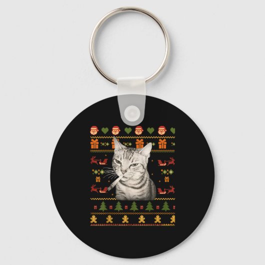 Funny Smoking Cat Meme Christmas Ugly Sweaters For Sleutelhanger (Voorkant)