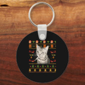 Funny Smoking Cat Meme Christmas Ugly Sweaters For Sleutelhanger (Voorkant)