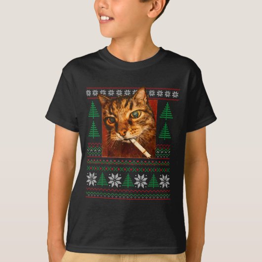 Funny Smoking Cat Meme Christmas Ugly T-shirt (Voorkant)