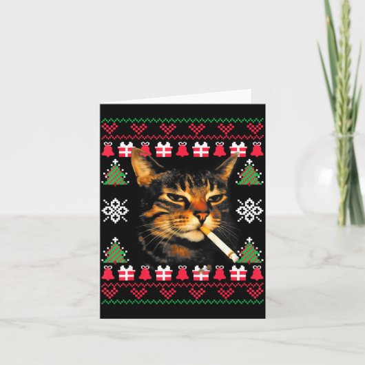 Funny Smoking Cat Meme Ugly Christmas Sweater For Kaart (Voorkant)