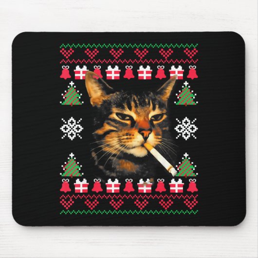 Funny Smoking Cat Meme Ugly Christmas Sweater For Muismat (Voorkant)