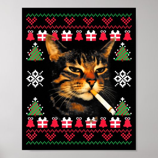 Funny Smoking Cat Meme Ugly Christmas Sweater For Poster (Voorkant)