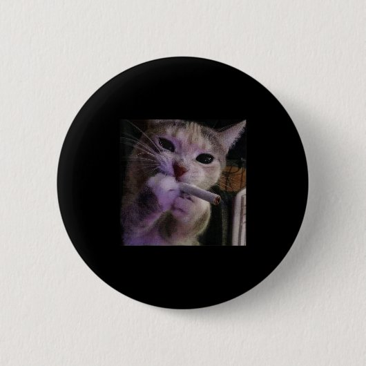 Funny Smoking Cat, Sigaret Kat Gen Z Meme, Cat Ronde Button 5,7 Cm (Voorkant)