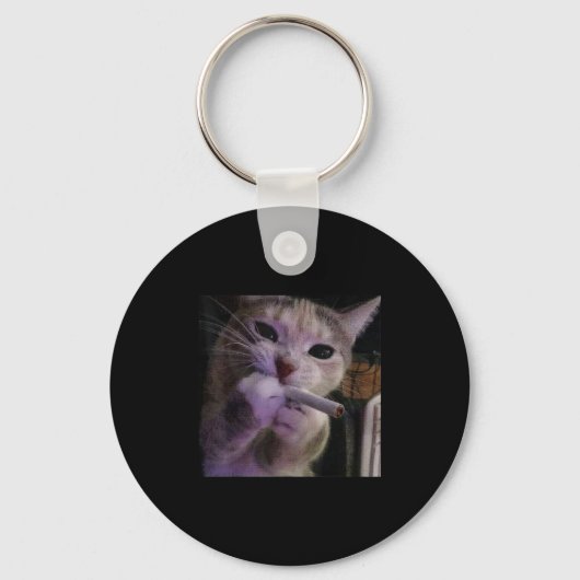 Funny Smoking Cat, Sigaret Kat Gen Z Meme, Cat Sleutelhanger (Voorkant)