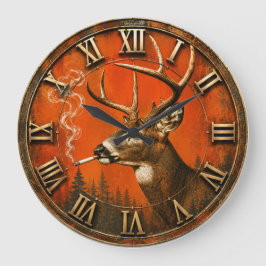 Funny Smoking Deer Rustic Hunting Cabin  Grote Klok