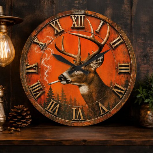 Funny Smoking Deer Rustic Hunting Cabin Grote Klok