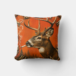 Funny Smoking Deer Rustic Hunting Cabin  Kussen