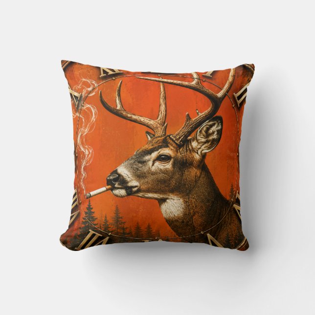 Funny Smoking Deer Rustic Hunting Cabin  Kussen (Voorkant)