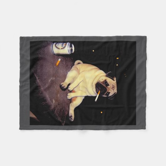 Funny Smoking Dog Pug Meme  Fleece Deken (Voorkant (Horizontaal))