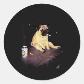 Funny Smoking Dog Pug Meme  Ronde Sticker (Voorkant)