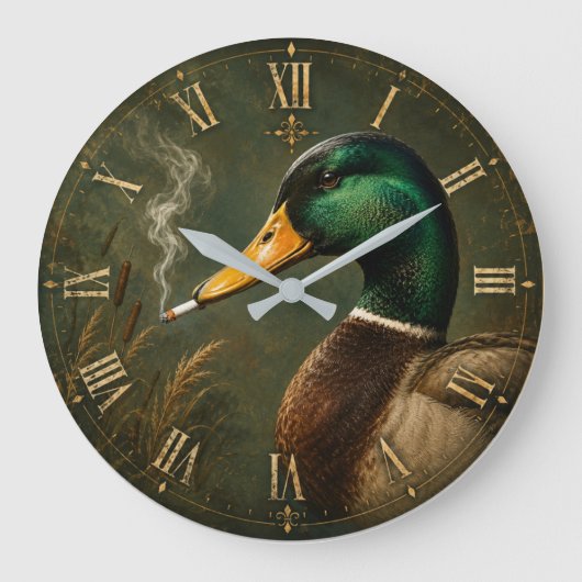 Funny Smoking Duck Hunter Cabin  Grote Klok (Voorkant)