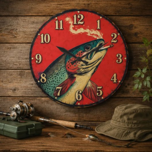 Funny Smoking Fish Fisherman Grote Klok
