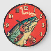 Funny Smoking Fish Fisherman Grote Klok (Voorkant)