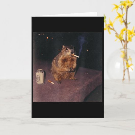 Funny Smoking Groundhog Cigarette Gen Z Retro Meme Kaart (Gele Bloem)