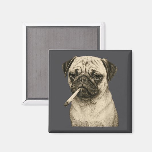Funny Smoking Pug Dog Cigarette Gen Z Meme Graphic Magneet (Voorkant / Achterkant)