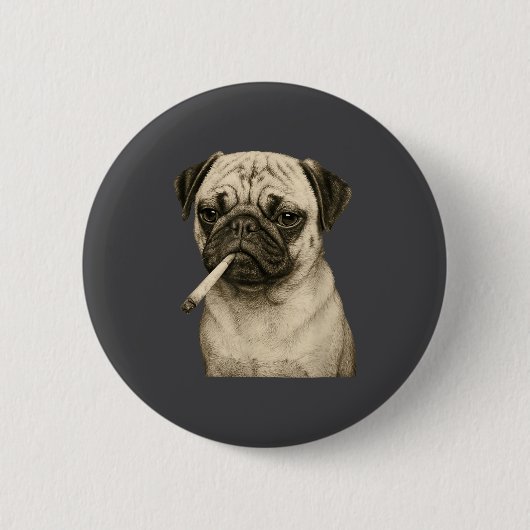 Funny Smoking Pug Dog Cigarette Gen Z Meme Graphic Ronde Button 5,7 Cm (Voorkant)