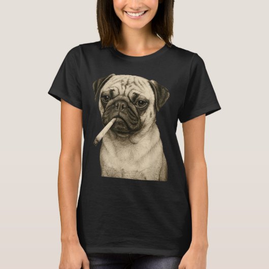 Funny Smoking Pug Dog Cigarette Gen Z Meme Graphic T-shirt (Voorkant)