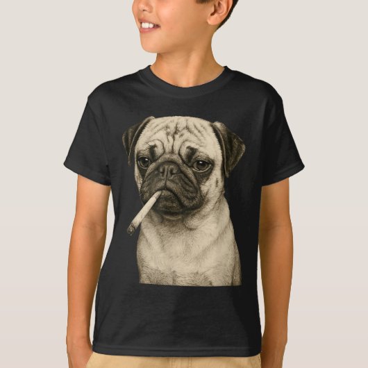 Funny Smoking Pug Dog Cigarette Gen Z Meme Graphic T-shirt (Voorkant)