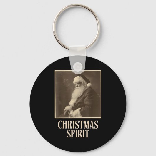 Funny Smoking Santa Claus Christmas Srit Vintage Sleutelhanger (Voorkant)
