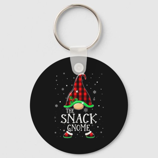 Funny Snack Gnome Buffalo Plaid Matching Christmas Sleutelhanger (Voorkant)