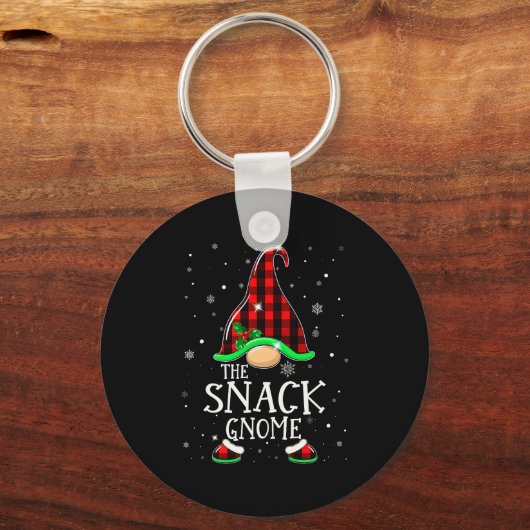 Funny Snack Gnome Buffalo Plaid Matching Christmas Sleutelhanger (Voorkant)