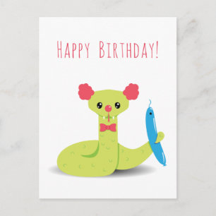 Funny Snake Clown Happy Birthday Briefkaart