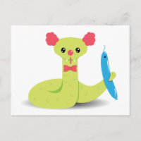 Funny Snake Clown w/ Snake Balloon Animal Postcad