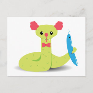 Funny Snake Clown w/ Snake Balloon Animal Postcad Briefkaart