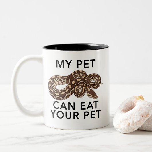 Funny Snake My Pet Can Eat Your Pet Ball Python Tweekleurige Koffiemok (Met donut)