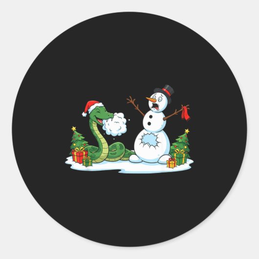 Funny Snake Snowman Christmas Tree Xmas Womens Men Ronde Sticker (Voorkant)