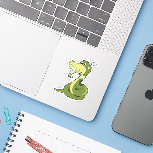Funny Snake Sticker (Laptop met iPhone)