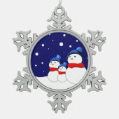Funny snewmans familie tin sneeuwvlok ornament (Voorkant)