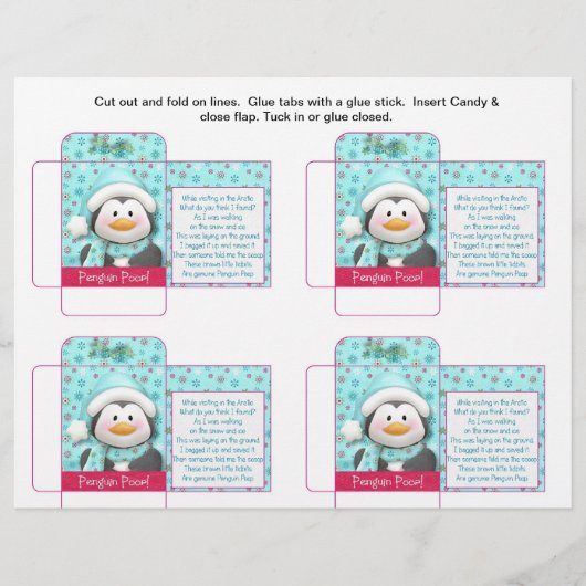 Funny Snoep Packet Penguin Poop met Gezegde Flyer (Voorkant)