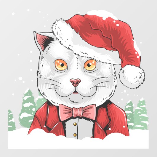 Funny Snow Covered kerstkat Pine Trees Raamsticker (Vel)