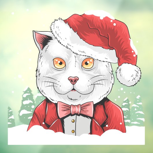 Funny Snow Covered kerstkat Pine Trees Raamsticker (Vel 3)