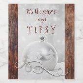 Funny Snow Silver Rustic Dark Wood Kerstmis Wijn Etiket (Enkel label)