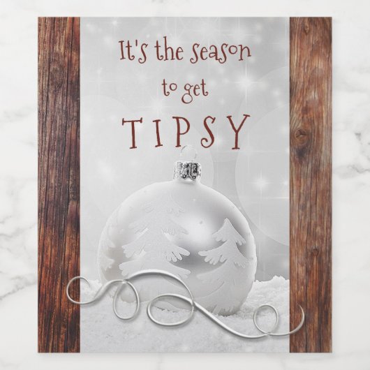 Funny Snow Silver Rustic Dark Wood Kerstmis Wijn Etiket (Enkel label)