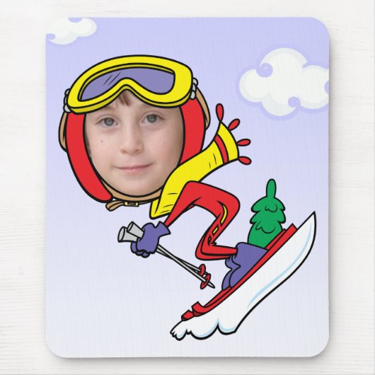 Funny Snow Skier Photo Face Sjabloon Muismat (Voorkant)