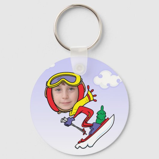 Funny Snow Skier Photo Face Sjabloon Sleutelhanger (Voorkant)