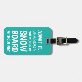 Funny Snowboard | Blauwgroen wintersport Bagagelabel