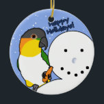 Funny Snowman Black Headed Caique Ornament<br><div class="desc">Grappig Black heeft Caïque ornament gehoord! De kleurrijke papegaai zit op de schouder van een sneeuwman,  waarbij de arme sneeuw zijn wortelneus in zijn voet is,  waar hij op heeft geknibd. De tekst luidt: "Prettige feestdagen!" Hilarious papegaaien zien er perfect uit op de kerstboom van de vogelliefhebber.</div>
