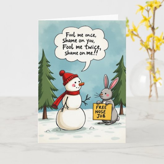 Funny Snowman Bunny Free Nose Job Christmas Card Kaart (Gele Bloem)